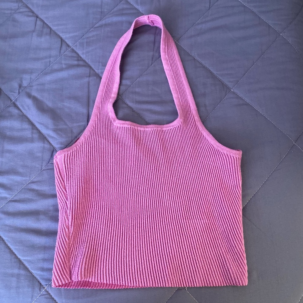Gianni Bini pink ribbed halter tank top sz M